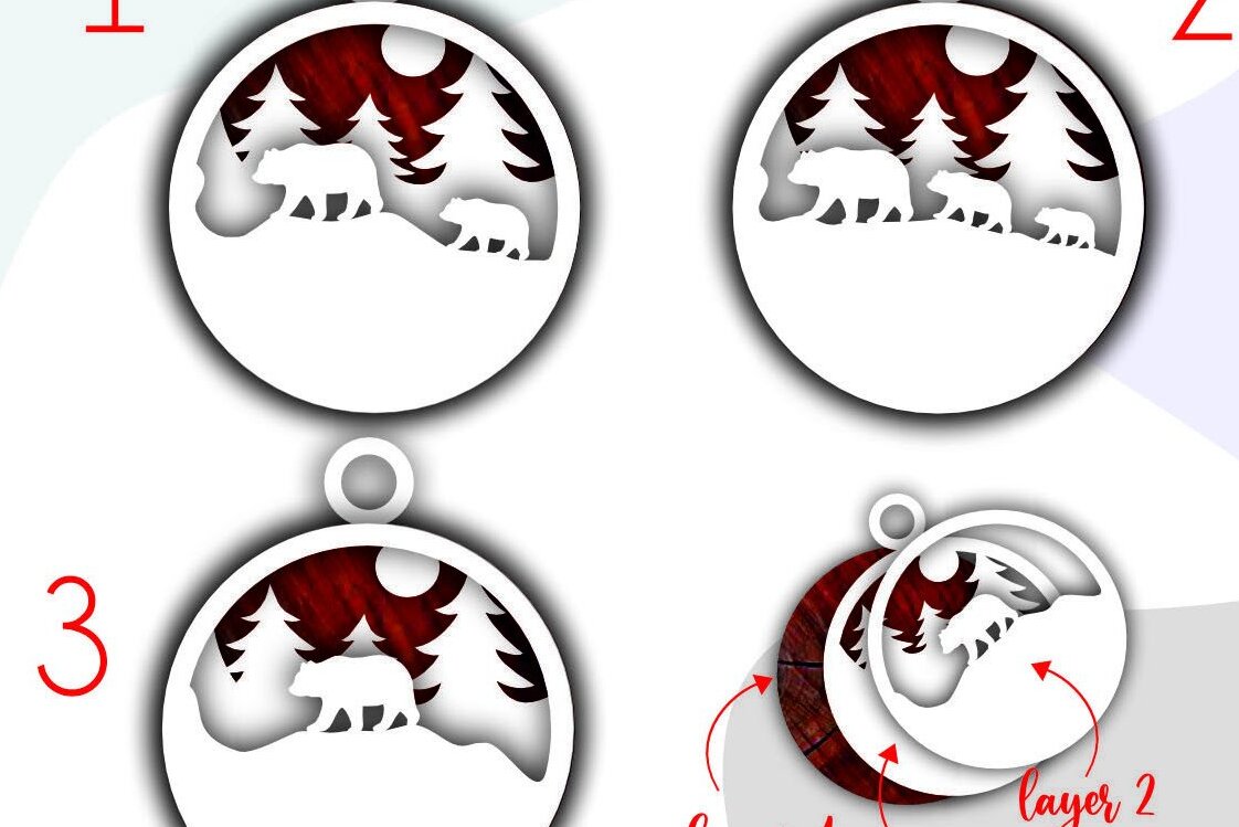 Intra απο ξύλο plywood 3mm-4mm πάχος Τρισδιάστατα χριστουγεννιάτικα στολίδια με στρώματα αρκούδας Δίασταση 8x8 cm INTRAFABR-37746125