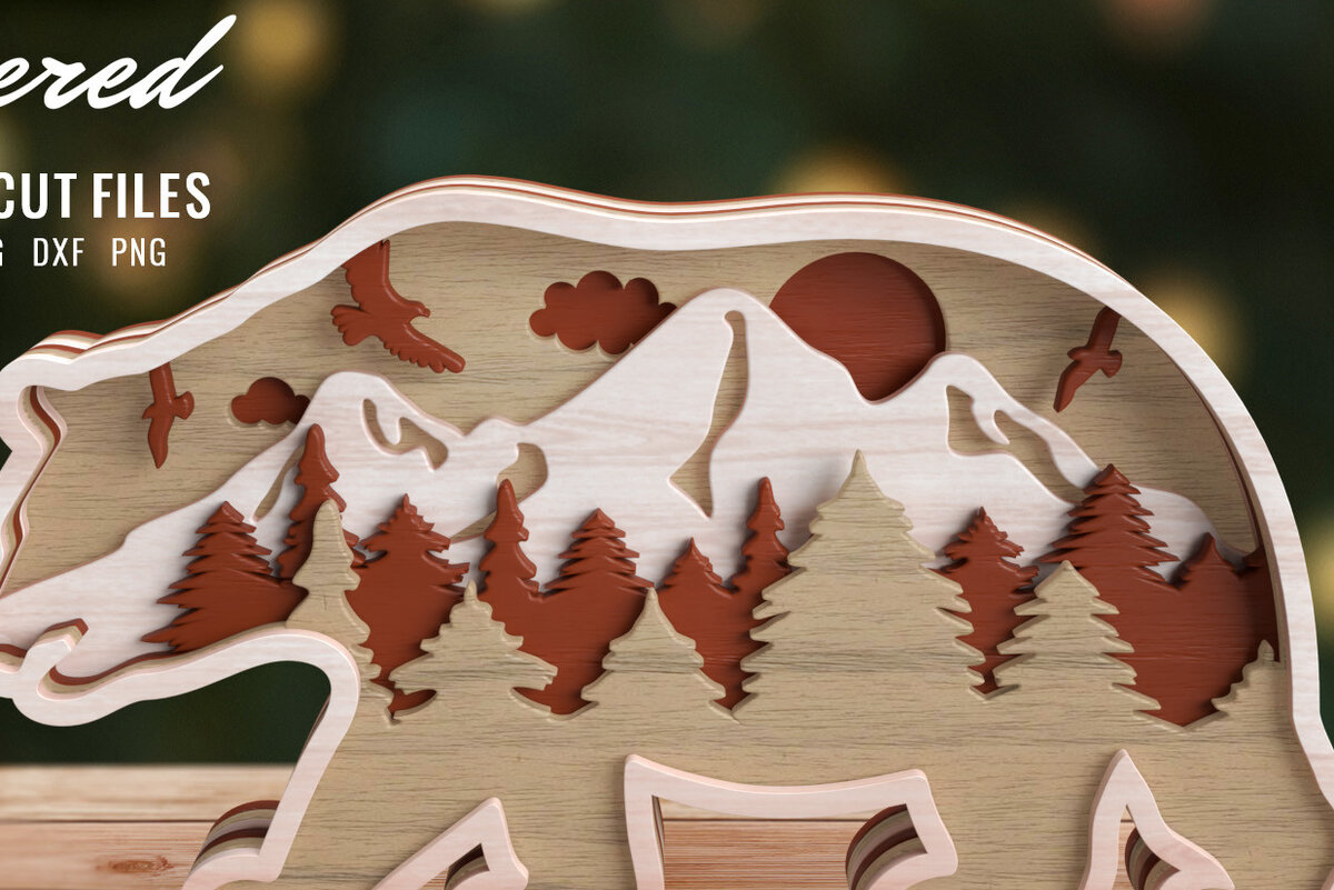 Intra απο ξύλο plywood 3mm-4mm πάχος Κλιπ 3D Bear Animal Layered Δίασταση 15x15 cm INTRAFABR-57271168 - Image 1