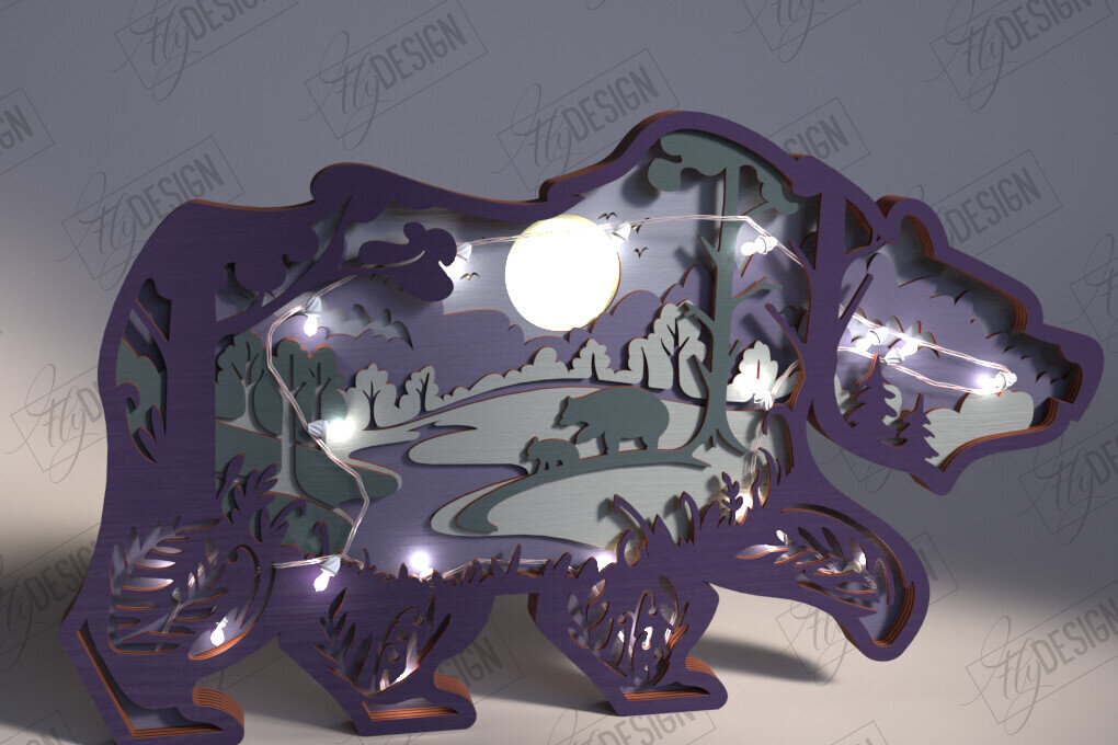 Intra απο ξύλο plywood 3mm-4mm πάχος 3D Bear Ξύλινο Σκαλιστικό Φωτιστικό | ειδώλια Δίασταση 15x15 cm INTRAFABR-112045201 - Image 1