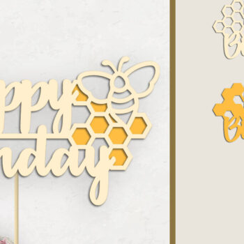 Intra απο ξύλο plywood 3mm-4mm πάχος 3d Birthday Cake Topper , Honey Bee Δίασταση 15x15 cm INTRAFABR-116339194 - Image 1