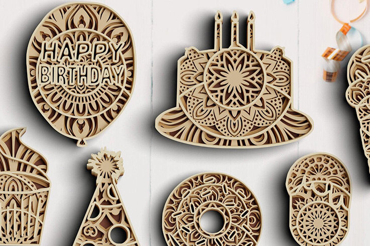 Intra απο ξύλο plywood 3mm-4mm πάχος 3D γενεθλίων Δίασταση 30x30 cm INTRAFABR-101186225