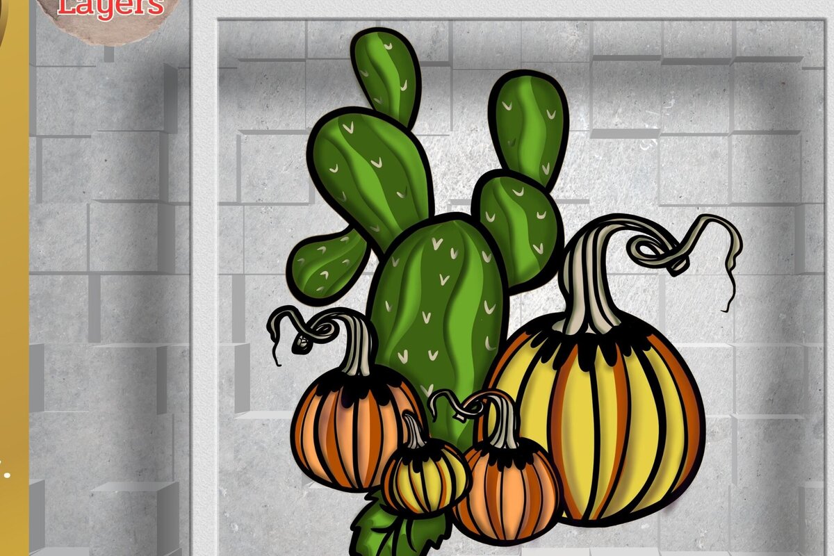 Intra απο ξύλο plywood 3mm-4mm πάχος τρισδιάστατος κάκτος και κολοκύθα Δίασταση 2048x2048 cm INTRAFABR-78991553