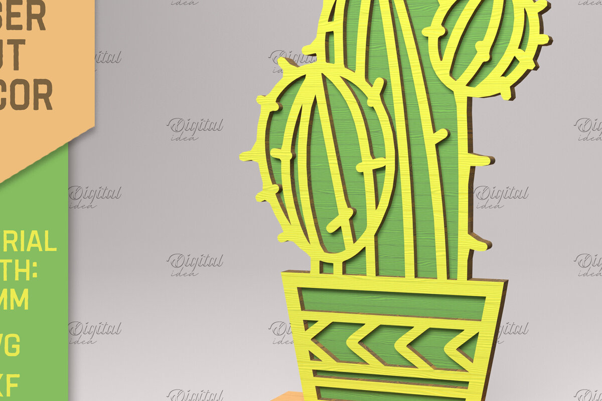 Intra απο ξύλο plywood 3mm-4mm πάχος 3D Cactus Stand . Χυμώδεις Δίασταση 30x20 cm INTRAFABR-83505027 - Image 1
