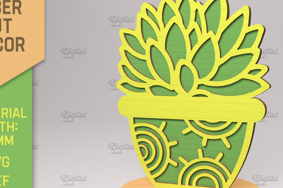 Intra απο ξύλο plywood 3mm-4mm πάχος 3D Cactus Stand . Χυμώδεις Δίασταση 30x20 cm INTRAFABR-83506195 - Image 1