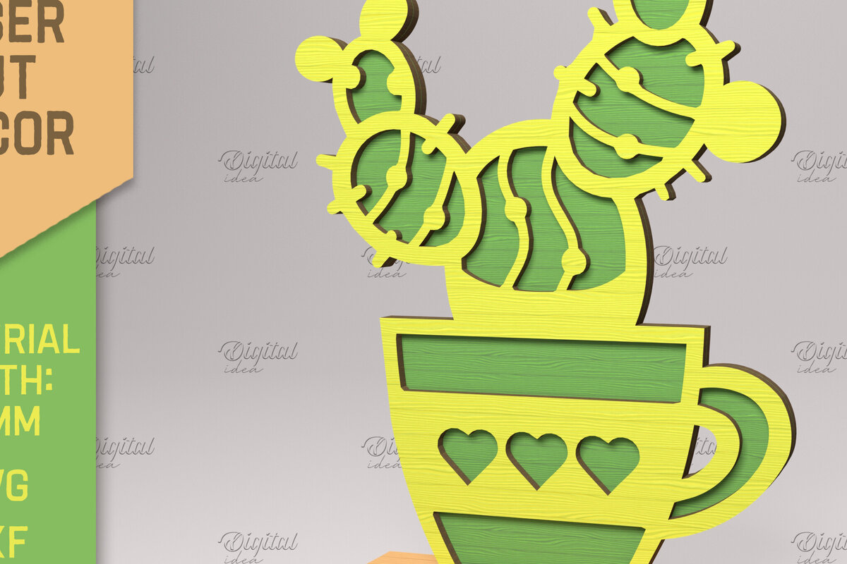 Intra απο ξύλο plywood 3mm-4mm πάχος 3D Cactus Stand . Χυμώδεις Δίασταση 30x20 cm INTRAFABR-83504906 - Image 1
