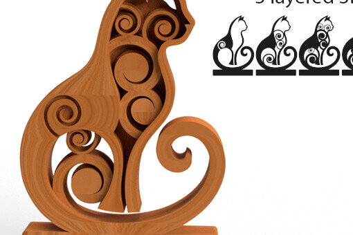 Intra απο ξύλο plywood 3mm-4mm πάχος 3D Διακόσμηση γάτας - Διακόσμηση σε στρώσεις Δίασταση 30x20 cm INTRAFABR-89450193