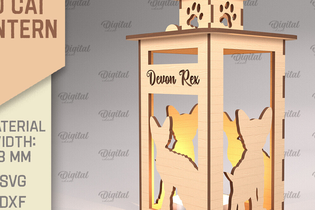 Intra απο ξύλο plywood 3mm-4mm πάχος 3D Φανάρι γάτας . Λάμπα κοπής με λέιζερ Δίασταση 30x20 cm INTRAFABR-92625349