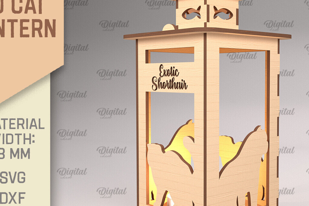 Intra απο ξύλο plywood 3mm-4mm πάχος 3D Φανάρι γάτας . Λάμπα κοπής με λέιζερ Δίασταση 30x20 cm INTRAFABR-92625521