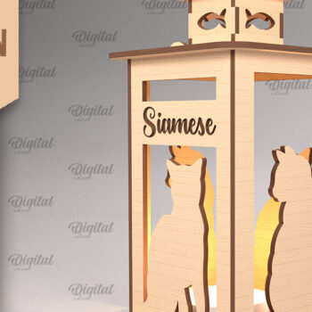 Intra απο ξύλο plywood 3mm-4mm πάχος 3D Φανάρι γάτας . Λάμπα κοπής με λέιζερ Δίασταση 30x20 cm INTRAFABR-92625564 - Image 1