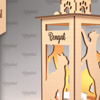 Intra απο ξύλο plywood 3mm-4mm πάχος 3D Φανάρι γάτας . Λάμπα κοπής με λέιζερ Δίασταση 30x20 cm INTRAFABR-92624868 - Image 1