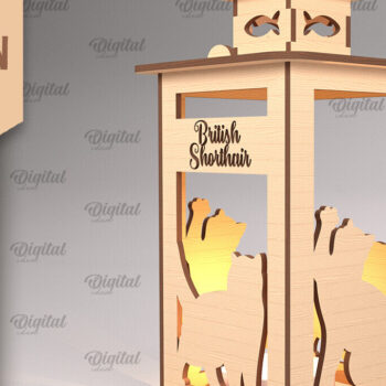 Intra απο ξύλο plywood 3mm-4mm πάχος 3D Φανάρι γάτας . Λάμπα κοπής με λέιζερ Δίασταση 30x20 cm INTRAFABR-92624905 - Image 1