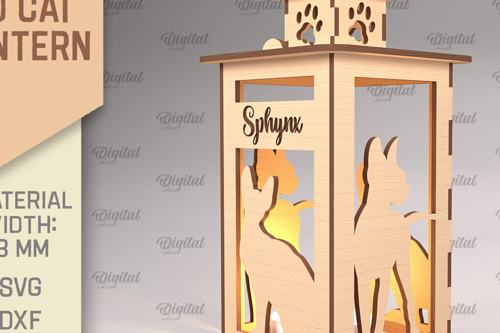 Intra απο ξύλο plywood 3mm-4mm πάχος 3D Φανάρι γάτας . Λάμπα κοπής με λέιζερ Δίασταση 30x20 cm INTRAFABR-92624963