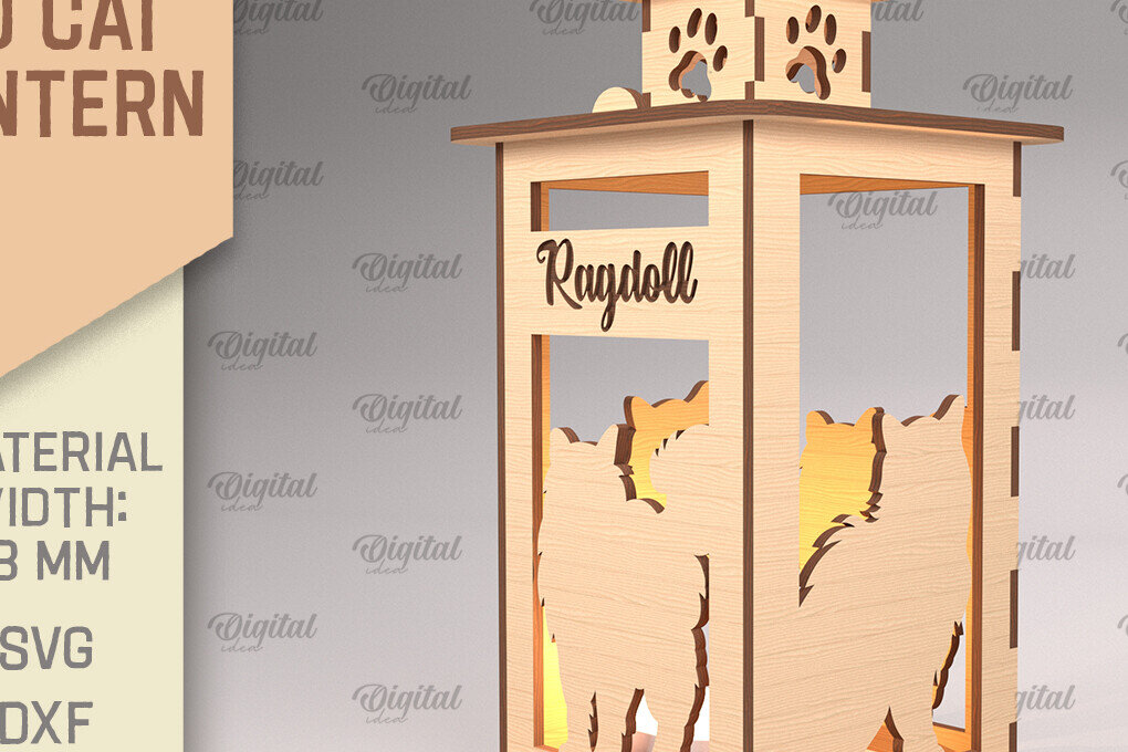 Intra απο ξύλο plywood 3mm-4mm πάχος 3D Φανάρι γάτας . Λάμπα κοπής με λέιζερ Δίασταση 30x20 cm INTRAFABR-92625072