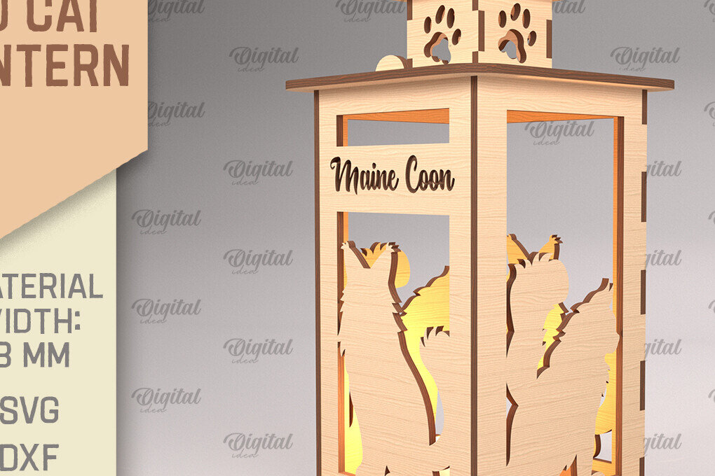 Intra απο ξύλο plywood 3mm-4mm πάχος 3D Φανάρι γάτας . Λάμπα κοπής με λέιζερ Δίασταση 30x20 cm INTRAFABR-92624656