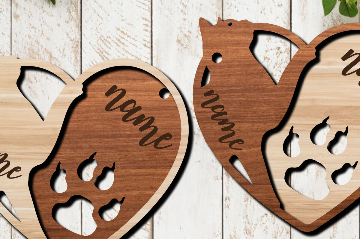 Intra απο ξύλο plywood 3mm-4mm πάχος Τρισδιάστατη με μπρελόκ καρδιών ποδιών γάτας Δίασταση 6x6 cm INTRAFABR-27264366 - Image 1