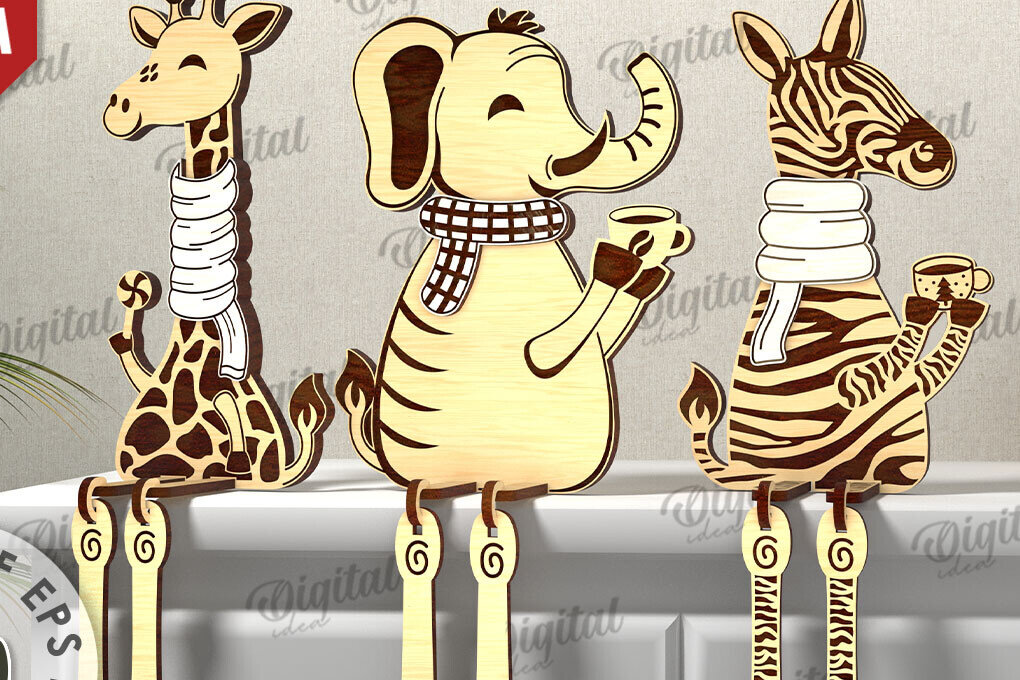 Intra απο ξύλο plywood 3mm-4mm πάχος Τρισδιάστατη δέσμη Χριστουγεννιάτικων ζώων Δίασταση 15x15 cm INTRAFABR-111132299