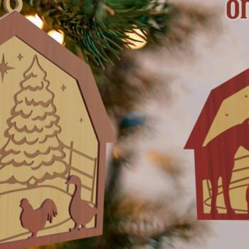 Intra απο ξύλο plywood 3mm-4mm πάχος 3D Χριστουγεννιάτικο στολίδι αχυρώνα με λέιζερ Δίασταση 8x8 cm INTRAFABR-79692801 - Image 1