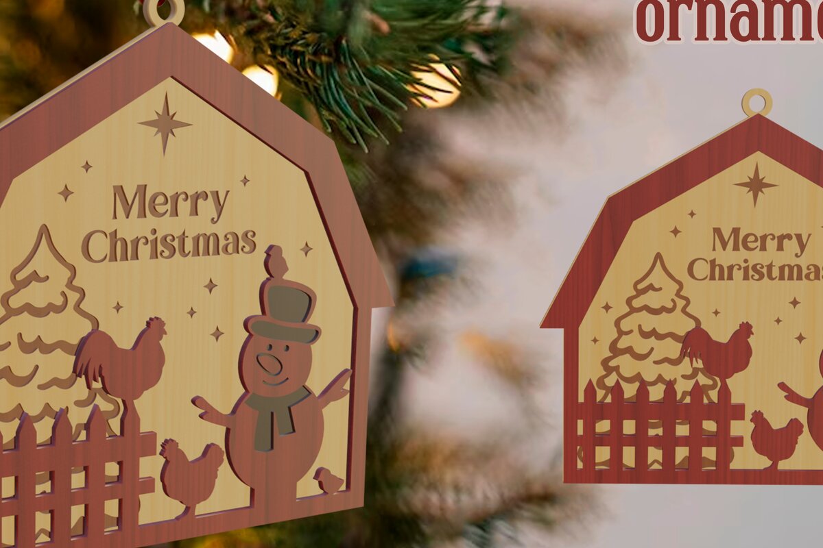 Intra απο ξύλο plywood 3mm-4mm πάχος Τρισδιάστατο χριστουγεννιάτικο στολίδι αχυρώνα με λέιζερ Δίασταση 8x8 cm INTRAFABR-79692836