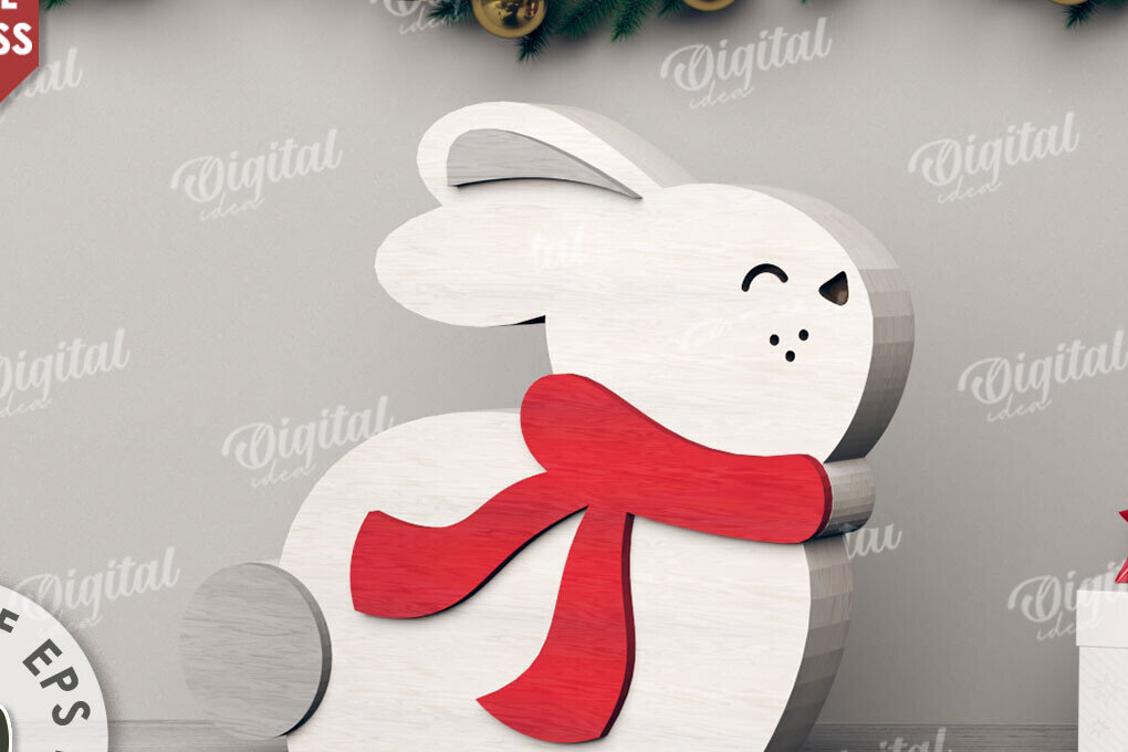 Intra απο ξύλο plywood 3mm-4mm πάχος Τρισδιάστατη Χριστουγεννιάτικο λαγουδάκι Δίασταση 15x15 cm INTRAFABR-110759270