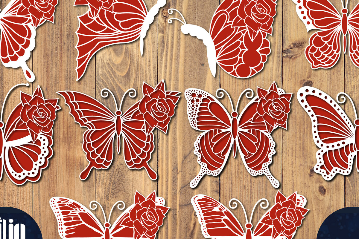 Intra απο ξύλο plywood 3mm-4mm πάχος Τρισδιάστατο Χριστουγεννιάτικου Πεταλούδας Papercut Δίασταση 15x15 cm INTRAFABR-86685699 - Image 1