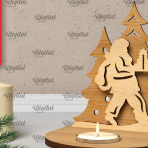 Intra απο ξύλο plywood 3mm-4mm πάχος Τρισδιάστατη χριστουγεννιάτικη θήκη κεριού Δίασταση 15x15 cm INTRAFABR-106933106