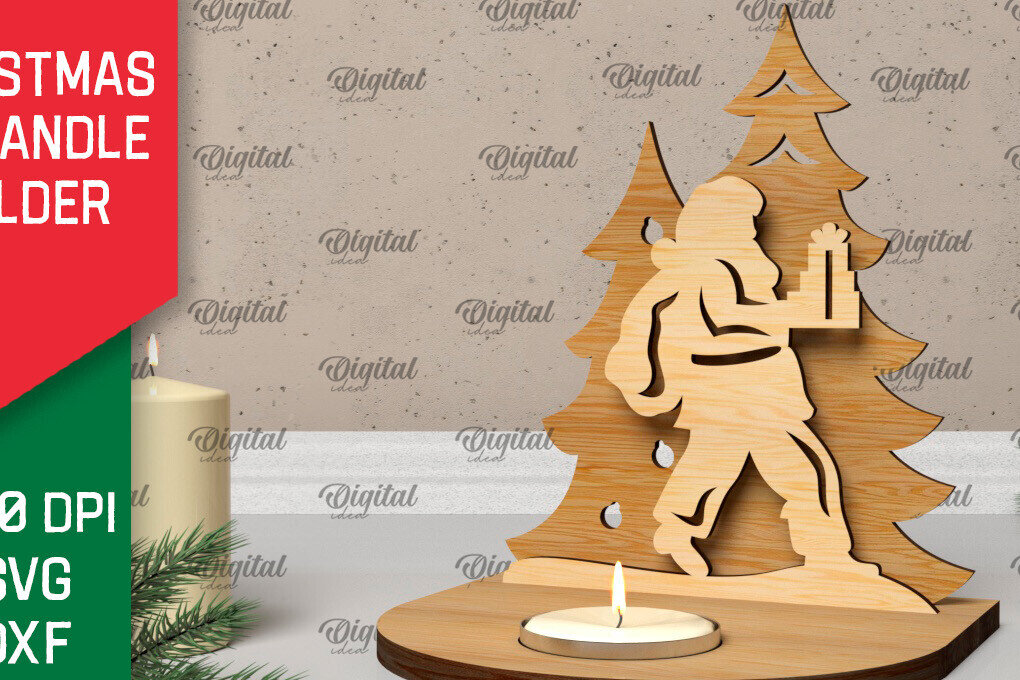 Intra απο ξύλο plywood 3mm-4mm πάχος Τρισδιάστατη χριστουγεννιάτικη θήκη κεριού Δίασταση 15x15 cm INTRAFABR-106933106