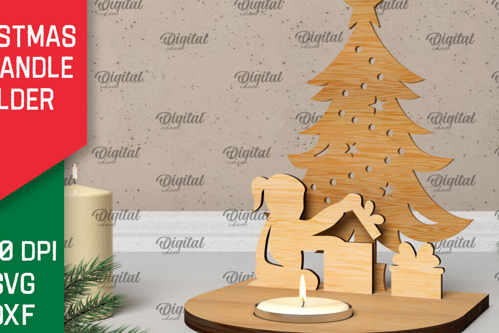 Intra απο ξύλο plywood 3mm-4mm πάχος Τρισδιάστατη χριστουγεννιάτικη θήκη κεριού Δίασταση 15x15 cm INTRAFABR-106931307