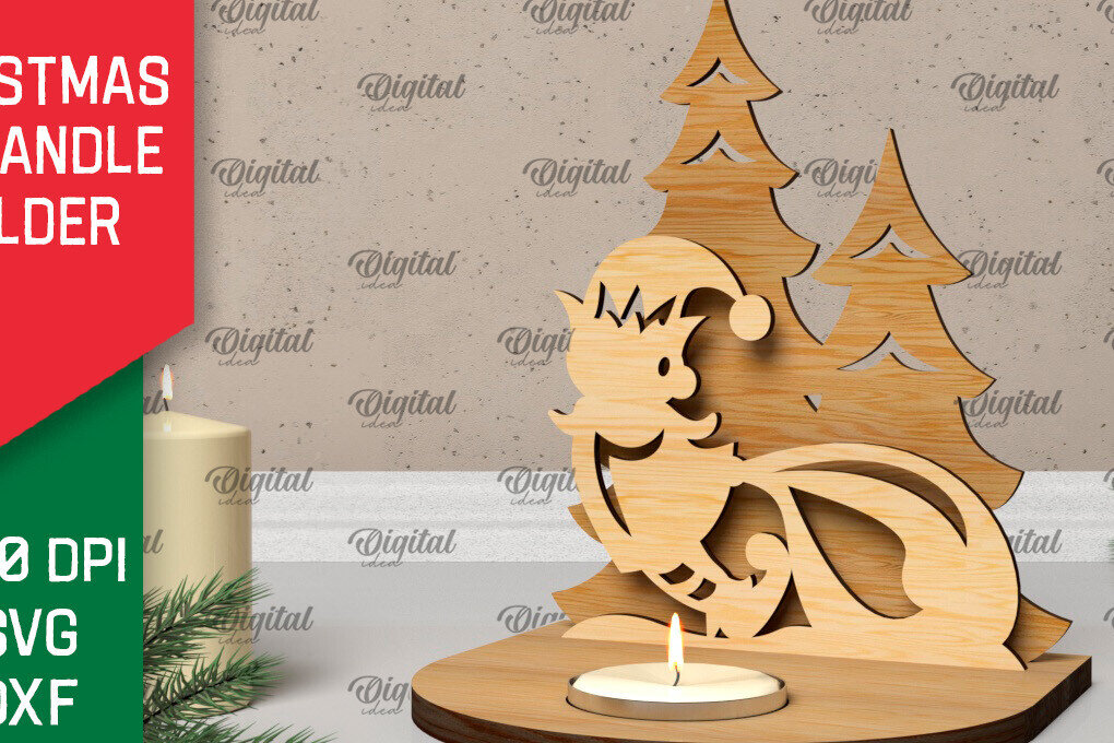 Intra απο ξύλο plywood 3mm-4mm πάχος Τρισδιάστατη χριστουγεννιάτικη θήκη κεριού Δίασταση 15x15 cm INTRAFABR-106931964