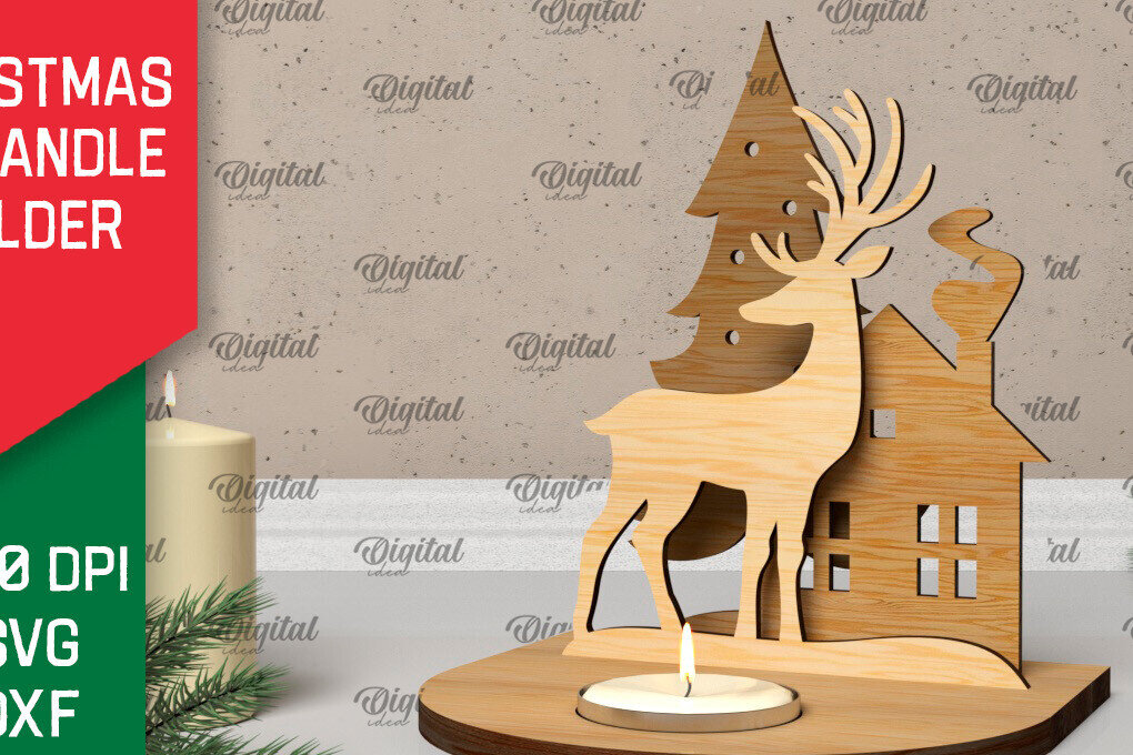 Intra απο ξύλο plywood 3mm-4mm πάχος Τρισδιάστατη χριστουγεννιάτικη θήκη κεριού Δίασταση 15x15 cm INTRAFABR-106932037