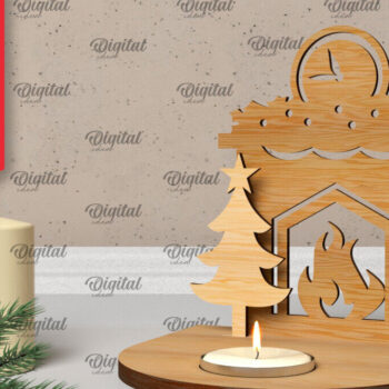 Intra απο ξύλο plywood 3mm-4mm πάχος Τρισδιάστατη χριστουγεννιάτικη θήκη κεριού Δίασταση 15x15 cm INTRAFABR-106932107 - Image 1