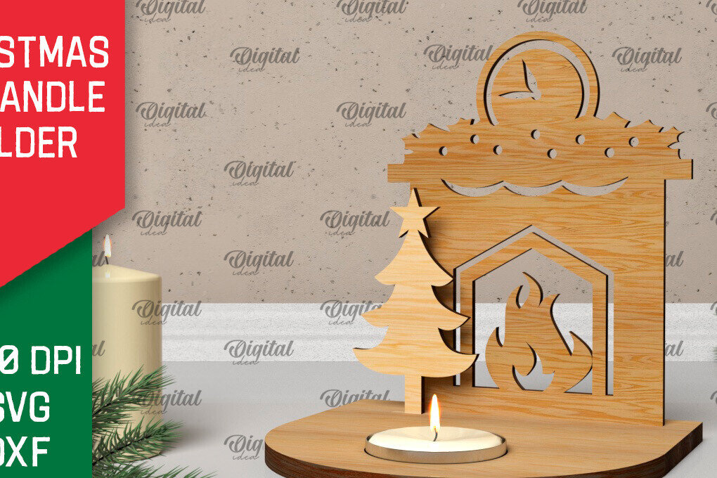 Intra απο ξύλο plywood 3mm-4mm πάχος Τρισδιάστατη χριστουγεννιάτικη θήκη κεριού Δίασταση 15x15 cm INTRAFABR-106932107