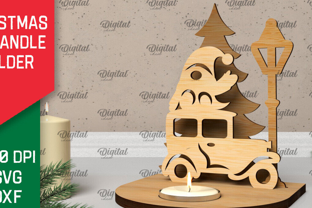 Intra απο ξύλο plywood 3mm-4mm πάχος Τρισδιάστατη χριστουγεννιάτικη θήκη κεριού Δίασταση 15x15 cm INTRAFABR-106932989
