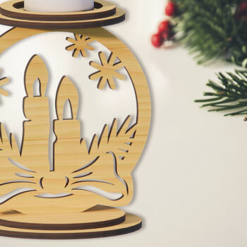 Intra απο ξύλο plywood 3mm-4mm πάχος 3D Χριστουγεννιάτικη λαμπάδα Δίασταση 15x15 cm INTRAFABR-79220666 - Image 1