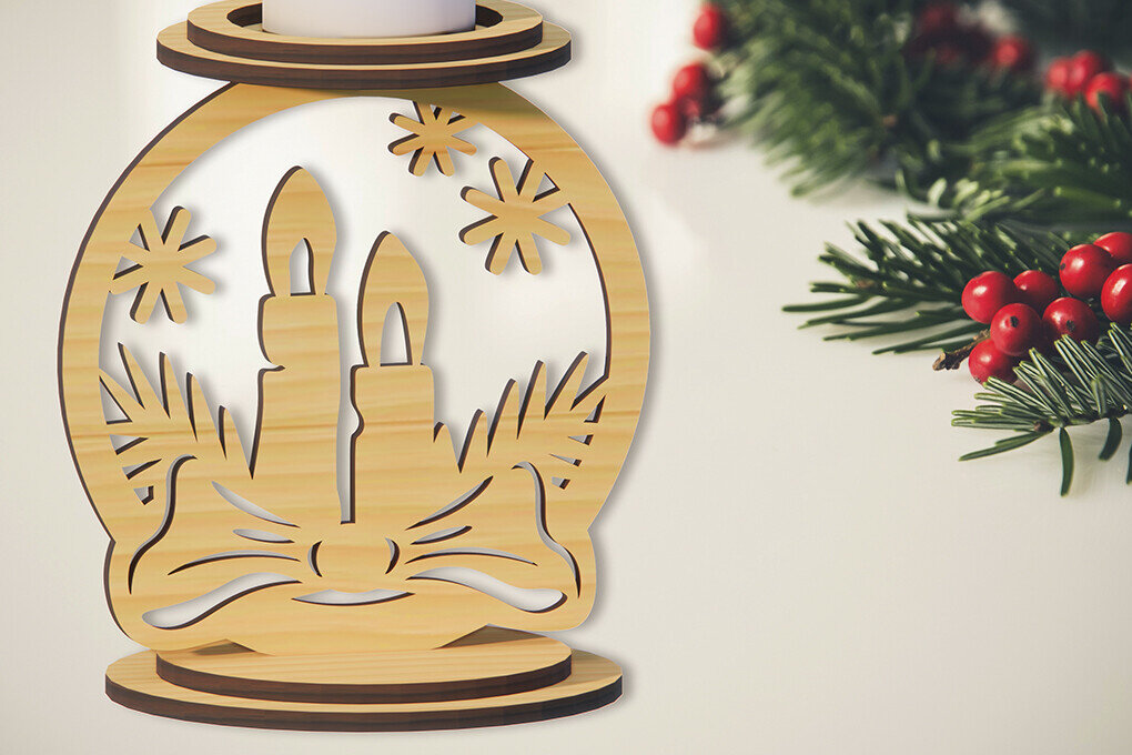 Intra απο ξύλο plywood 3mm-4mm πάχος 3D Χριστουγεννιάτικη λαμπάδα Δίασταση 15x15 cm INTRAFABR-79220666