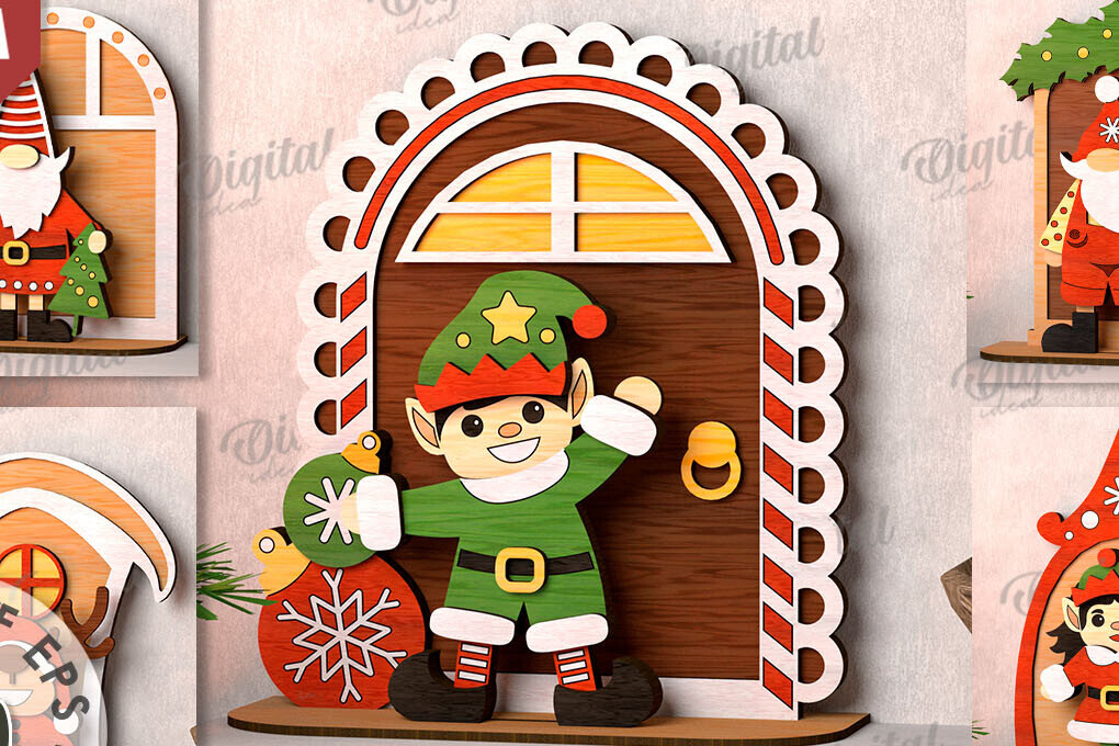 Intra απο ξύλο plywood 3mm-4mm πάχος τρισδιάστατων χριστουγεννιάτικων χαρακτήρων  Δίασταση 15x15 cm INTRAFABR-111208974