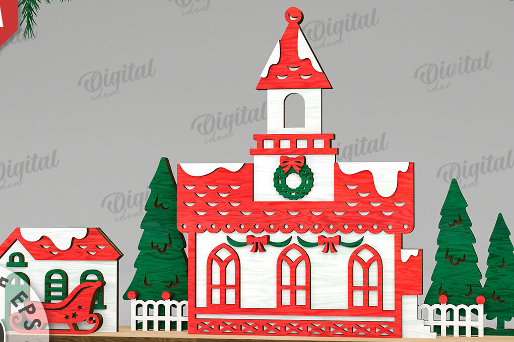 Intra απο ξύλο plywood 3mm-4mm πάχος Τρισδιάστατη χριστουγεννιάτικη εκκλησία κοπής με λέιζερ Δίασταση 15x15 cm INTRAFABR-109486516