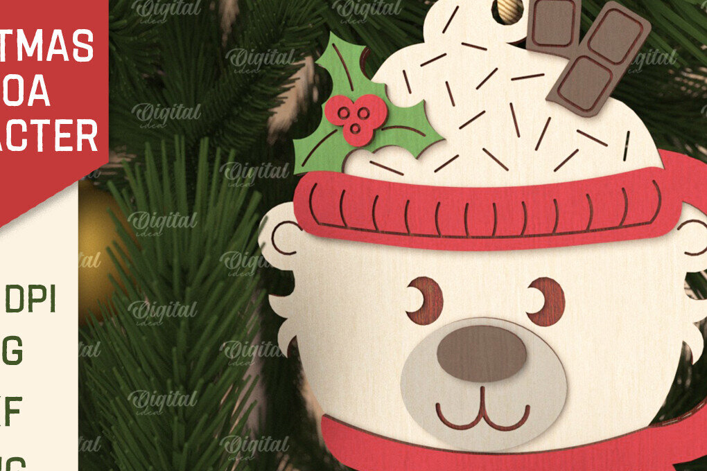 Intra απο ξύλο plywood 3mm-4mm πάχος Τρισδιάστατη με χριστουγεννιάτικο κακάο Polar Bear Δίασταση 8x8 cm INTRAFABR-105753642