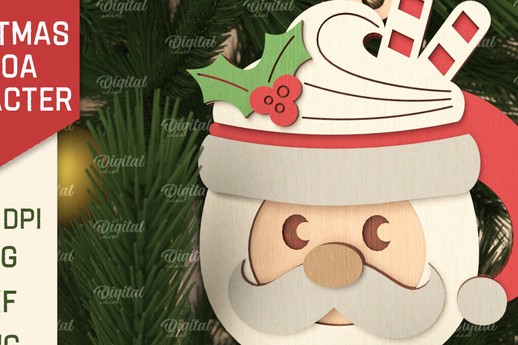 Intra απο ξύλο plywood 3mm-4mm πάχος Τρισδιάστατη Χριστουγεννιάτικη με κακάο Άγιου Βασίλη Δίασταση 8x8 cm INTRAFABR-105753397