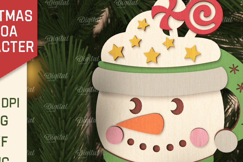 Intra απο ξύλο plywood 3mm-4mm πάχος Τρισδιάστατη με χριστουγεννιάτικο κακάο χιονάνθρωπος Δίασταση 8x8 cm INTRAFABR-105753529