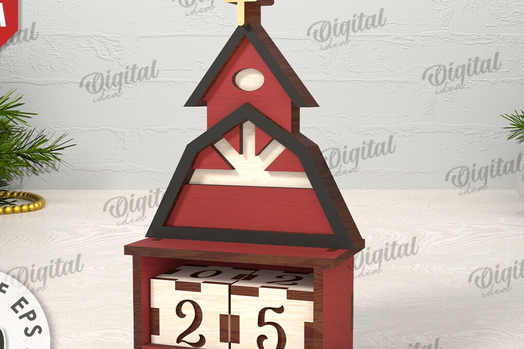 Intra απο ξύλο plywood 3mm-4mm πάχος Τρισδιάστατο σχέδιο κοπής με λέιζερ αντίστροφη μέτρηση Χριστουγέννων Δίασταση 15x15 cm INTRAFABR-110675419