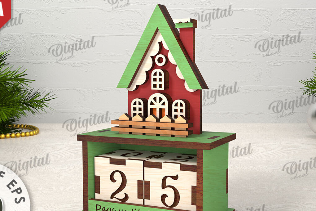 Intra απο ξύλο plywood 3mm-4mm πάχος Τρισδιάστατο σχέδιο κοπής με λέιζερ αντίστροφη μέτρηση Χριστουγέννων Δίασταση 15x15 cm INTRAFABR-110675687