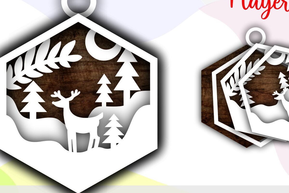 Intra απο ξύλο plywood 3mm-4mm πάχος 3d Χριστουγεννιάτικα στολίδια με στρώματα ελαφιού Δίασταση 8x8 cm INTRAFABR-39301095