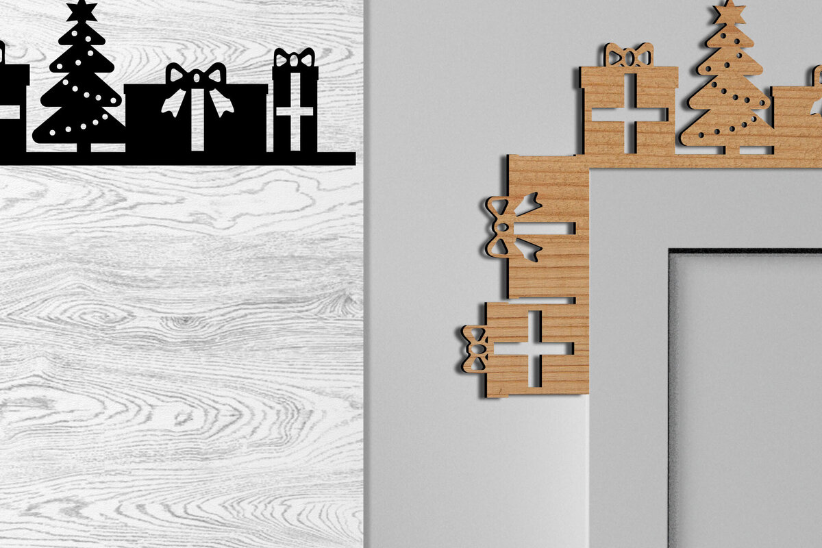 Intra απο ξύλο plywood 3mm-4mm πάχος Τρισδιάστατες χριστουγεννιάτικες γωνίες πόρτας Δίασταση 15x15 cm INTRAFABR-79692448