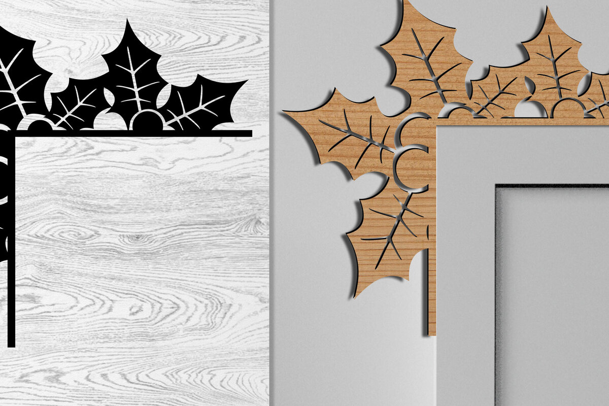 Intra απο ξύλο plywood 3mm-4mm πάχος Τρισδιάστατες χριστουγεννιάτικες γωνίες πόρτας Δίασταση 15x15 cm INTRAFABR-79692440