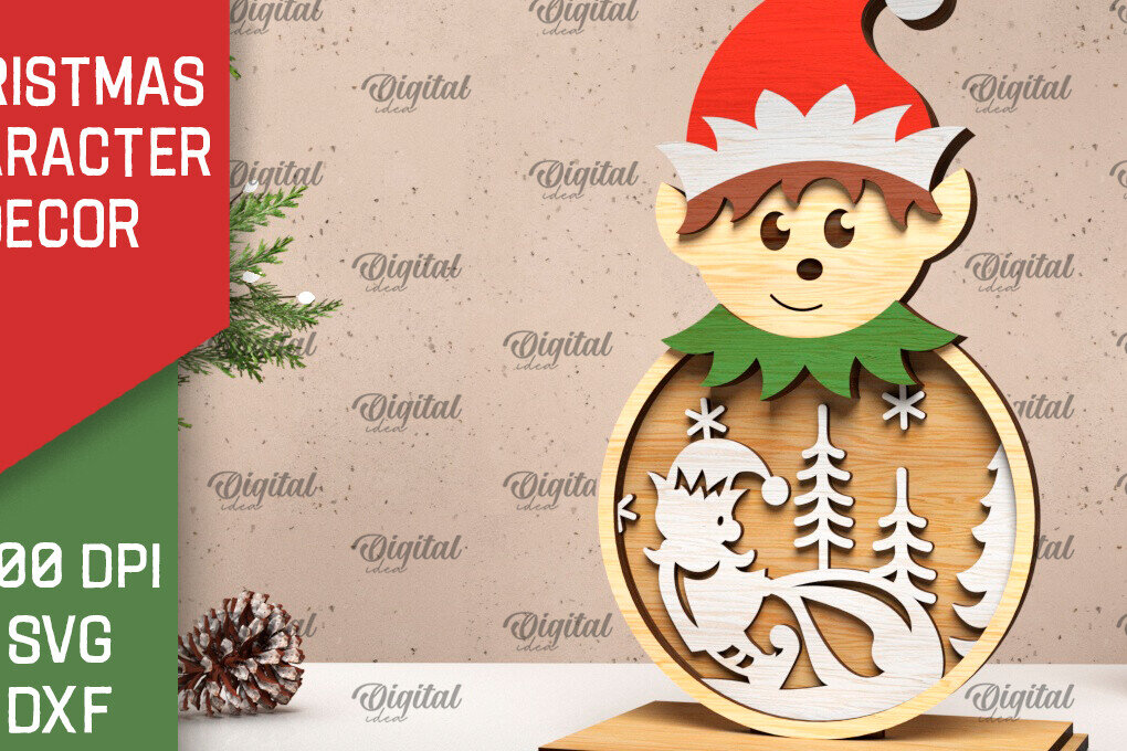 Intra απο ξύλο plywood 3mm-4mm πάχος Τρισδιάστατη Χριστουγεννιάτικη διακόσμηση ξωτικού Δίασταση 15x15 cm INTRAFABR-105996197