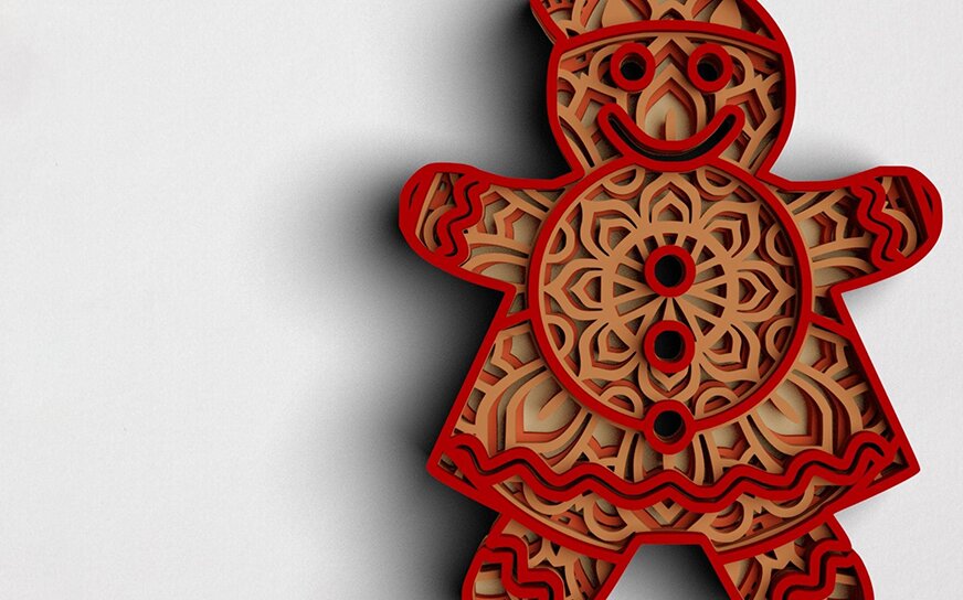 Intra απο ξύλο plywood 3mm-4mm πάχος 3D Χριστουγεννιάτικου μελόψωμο Δίασταση 30x30 cm INTRAFABR-77143567