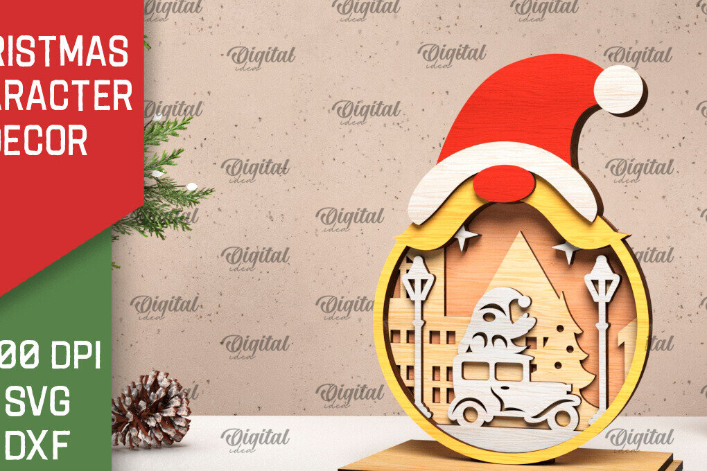 Intra απο ξύλο plywood 3mm-4mm πάχος Τρισδιάστατο χριστουγεννιάτικο ντεκόρ gnome Δίασταση 15x15 cm INTRAFABR-105996351