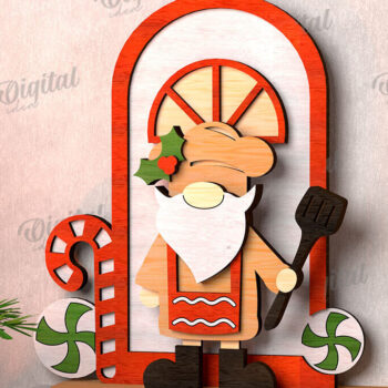 Intra απο ξύλο plywood 3mm-4mm πάχος 3D Χριστουγεννιάτικο Gnome στη βεράντα Cu Δίασταση 15x15 cm INTRAFABR-111206267 - Image 1