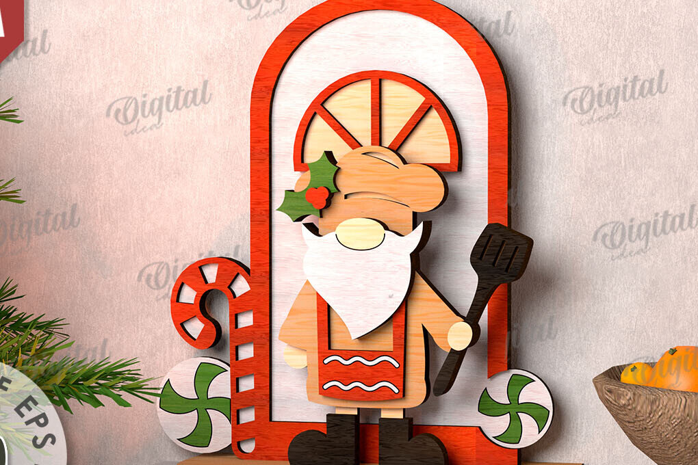 Intra απο ξύλο plywood 3mm-4mm πάχος 3D Χριστουγεννιάτικο Gnome στη βεράντα Cu Δίασταση 15x15 cm INTRAFABR-111206267