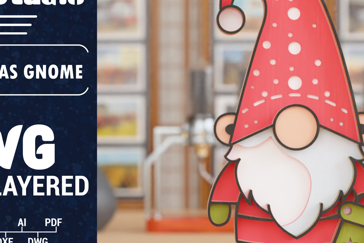 Intra απο ξύλο plywood 3mm-4mm πάχος 3D Christmas Gnome Papercut Δίασταση 1200x1200 cm INTRAFABR-109107131 - Image 1